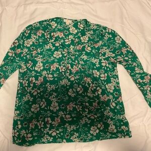 Green floral long sleeve top, size medium